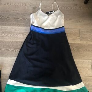Banana Republic White, Navy & Green Colorblock Midi Slip Dress size 8